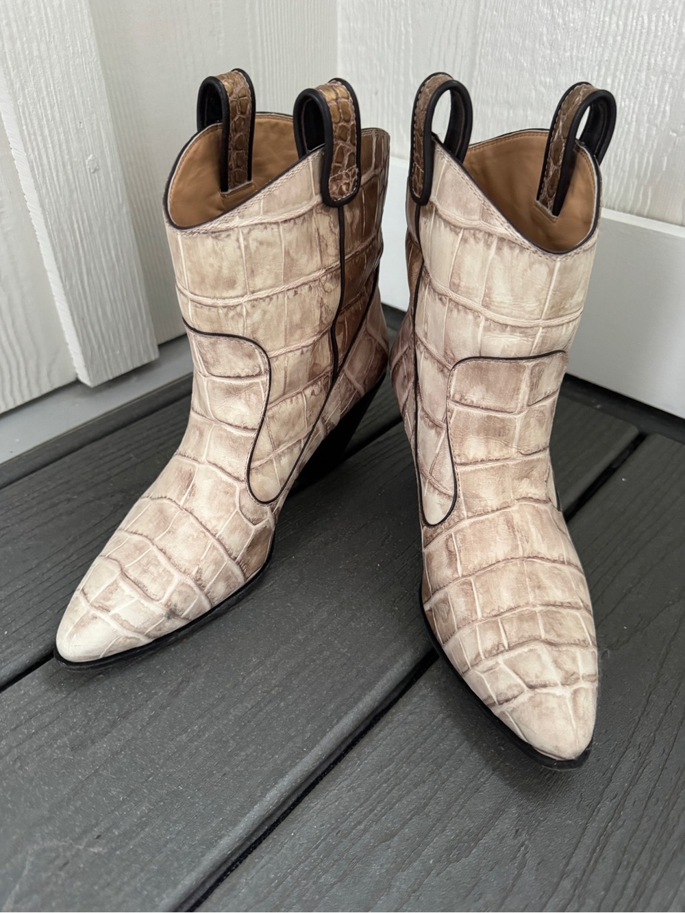 Giuseppe Zanotti Women's Cream Croc-Embossed Ankle Boots